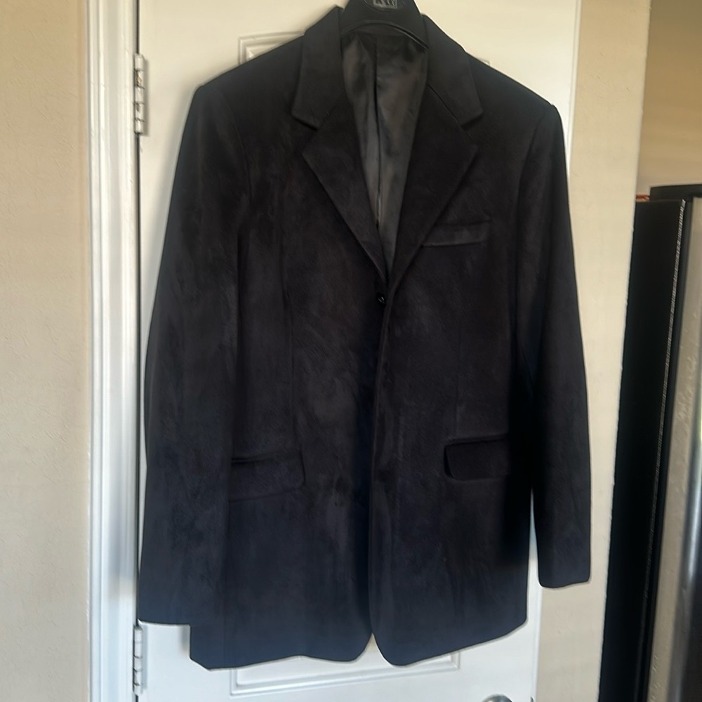 Men Black Blazer Pure Suede Coat Jacket 3 Button Size 44R